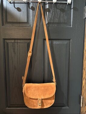 Emma Fox Tan Suede Crossbody Saddle Bag